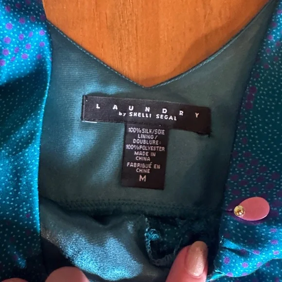 Vintage Laundry By Shelli Segal Blue tank with pink Accents medium side zip silk - Picture 2 of 9